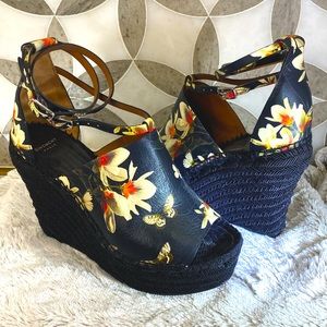 Givenchy Floral Print Leather Wedge